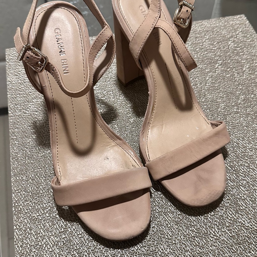 Gianni Bini Tan Heels with Ankle Strap and Block Heel